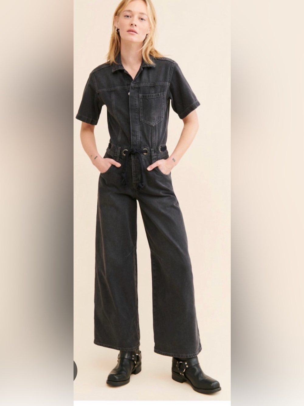 Free People Edison Wide-leg Coverall in Black Size Medium Moxie Jumpsuit